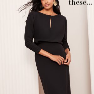 Friends Like These Black Bawting Long Sleeve Tailored Midi Dress