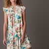 Bright Pink Mini Sleeveless Racer Stretch Linen Blend Dress