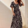 Animal Puff Sleeve Midi Dress