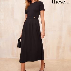 Friends Like These Black Tab Detail Short Sleeve Midi Tailored Dress