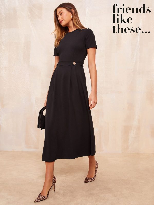 Friends Like These Black Tab Detail Short Sleeve Midi Tailored Dress