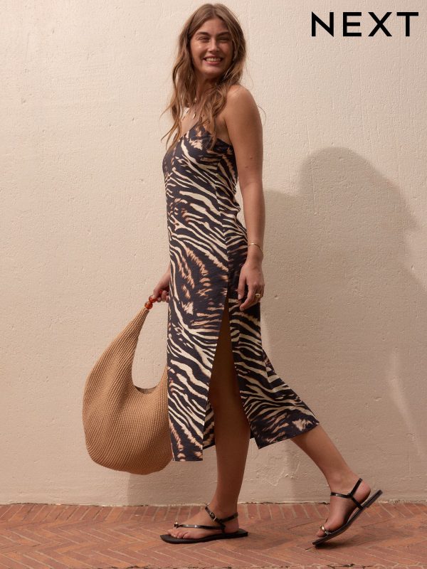 Black/Animal Midi Slip Summer Dress