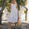 White Button Down Midi Dress With Linen