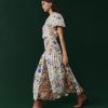 Terracotta Brown Short Sleeve Tie Waist Midi Dress with Linen