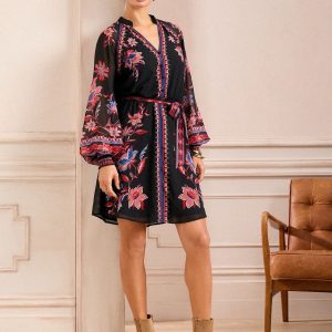 Love & Roses Black Floral Mini Shirt Dress