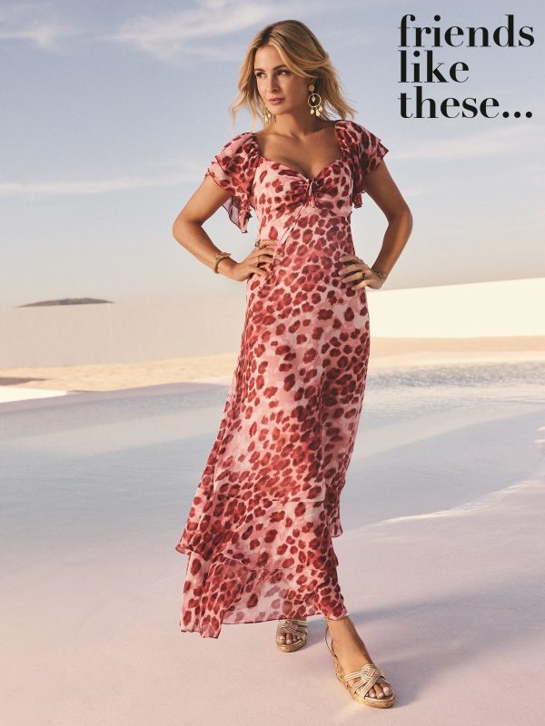 Friends Like These Red Animal Print Chiffon Ruffle Tiered Maxi Dress