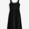 Black Woven Jersey Mix Sleeveless Racer Ribbed Midi Dress