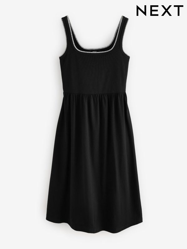 Black Cotton Jersey Midi Summer Dress