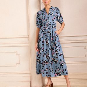 Love & Roses Blue Animal Shirt Dress
