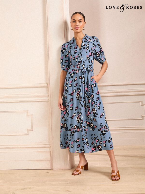 Love & Roses Blue Animal Shirt Dress
