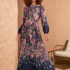 Yours Curve Blue London Floral Wrap Mesh Maxi Dress
