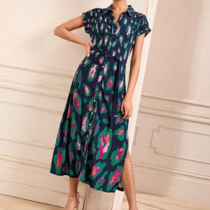 Love & Roses Black Animal Printed Jersey Midi Shirt Dress