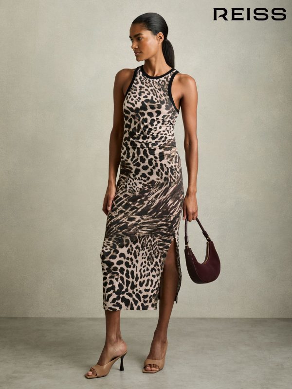 Reiss Neutral Lily Leopard-Print Jersey Bodycon Dress