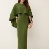 Ecru White Cap Sleeve Jacquard Midi Dress