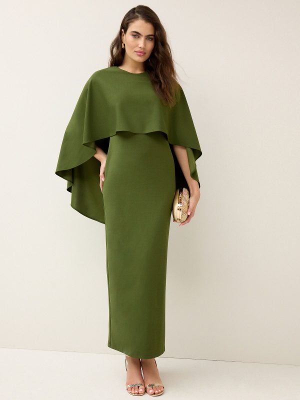 Olive Green Cape Maxi Dress