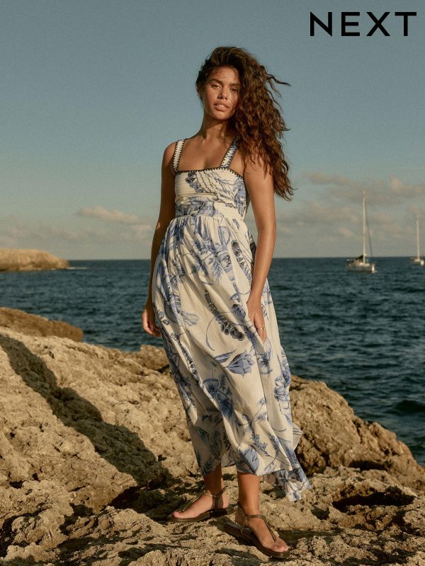 White/Blue Midi Summer Dress