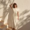 Navy Blue/White Stripe 100% Cotton Twist Short Sleeved T-Shirt Summer Dress