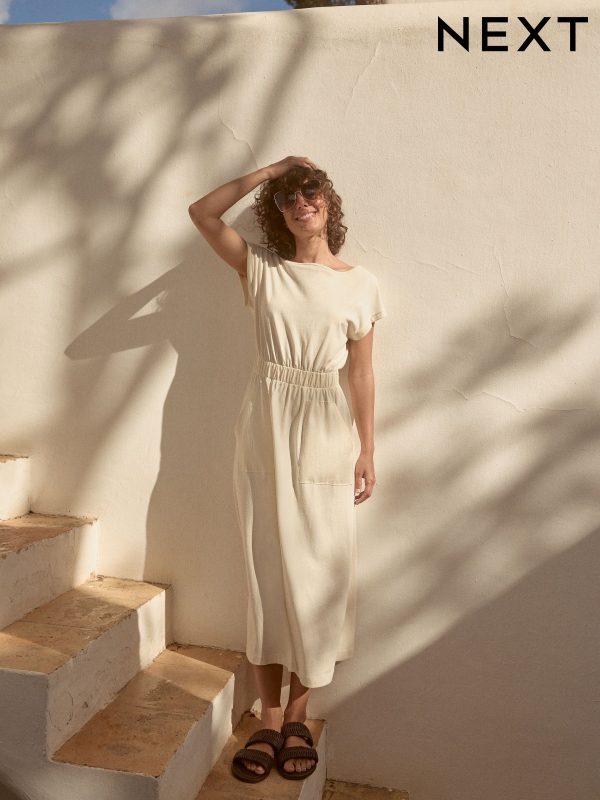 Cream 100% Cotton Summer Midi T-Shirt Dress