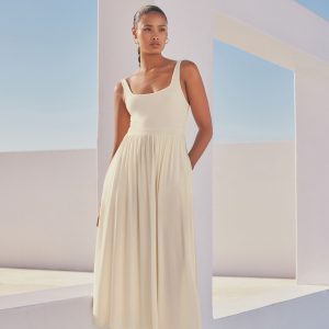 Cream Jersey Waisted Summer Dress