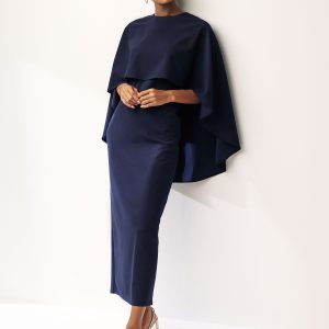 Navy Blue Cape Maxi Dress