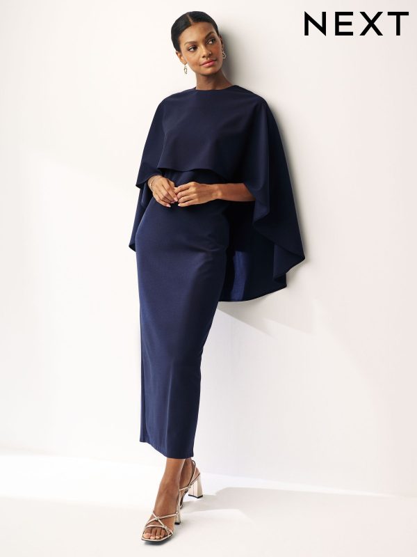 Navy Blue Cape Maxi Dress