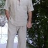 Oversized Men Linen Set – Elegant Flax Trousers and Shirt – Customizable Plus Size Lounge Wear