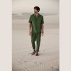 Mens green linen button down shirt and pants / Custom green linen suit / Casual pant suit for men plus size / Linen loungewear set