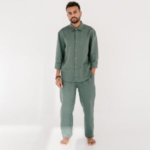 Mens linen pajamas – linen pants and linen shirt for men, 2nd anniversary gift