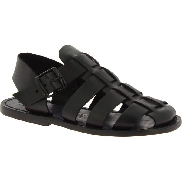 Handmade men’s fisherman sandals in black leather Made in Italy | Gianluca – L’artigiano del cuoio