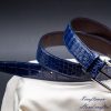 Men’s blue alligator belt, Handmade leather belt, Classic belt for men, personalized belt for men.