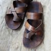MENS BROWN SLIDES sandals genuine leather men tan sandals “Eros”