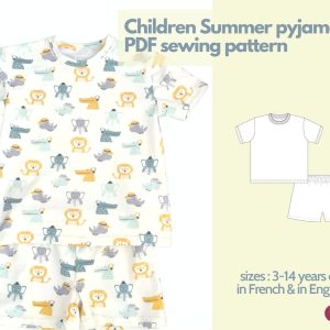 Sewing pattern – jersey pyjamas for children – 3 to 14 years old – instant PDF