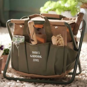 Personalised Green canvas Folding Garden Storage Stool- garden gift-useful garden holder- garden gift for him Birthday gift-fathers day gift