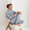 Light Blue Gingham Linen Pajama Set, Two Piece Linen Men’s Pajama Set,Long Sleeve Linen Pajama,Linen Loungewear Set,Linen Christmas Pajama