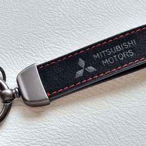 Mitsubishi Keychain Leather Logo Keyring Lanyard Car Accessories Gift For Men Birthday