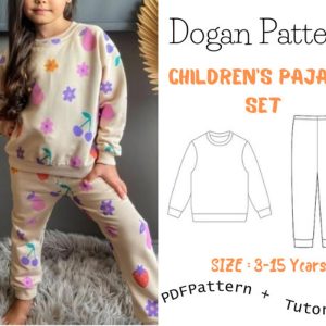 Children’s Pajama Set sewing pattern, Kid’s t-shirt and pants sewing pattern set, lounge set pattern  Sıze 3Y-15Y /Easy sewing project