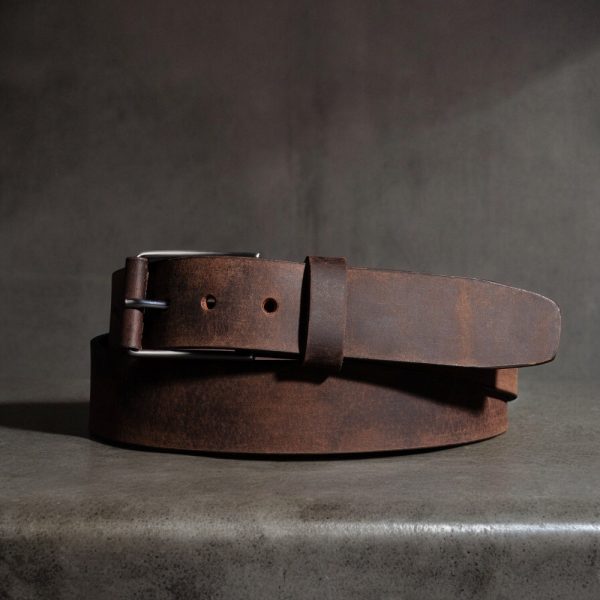 Brown Leather Belt with Unique Buckle, Distressed Leather Belt, Buckle with Leather Strap, Handmade Belt Made in Canada, Gift for him