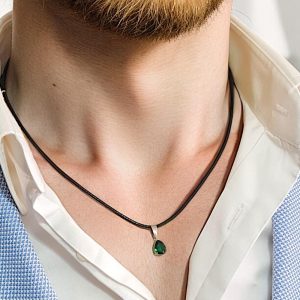 Mens Emerald Minimalist Necklace, Wedding & Suit Jewelry, Rich Mans Custom Necklace, Casual Wear Formal Wear Men Accessories Handmade Gifts