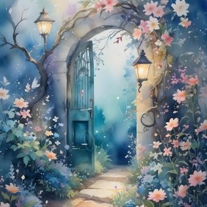 Fairytale Garden Gate – 6 Size Options – Large Decoupage Paper – Pastel Color Flowers