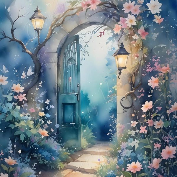 Fairytale Garden Gate – 6 Size Options – Large Decoupage Paper – Pastel Color Flowers