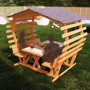 DIY Outdoor Bench and Table Plans with Roof for 4 People, Stylish and Functional Garden Furniture, Easy-to-Follow PDF Blueprint for Assembly