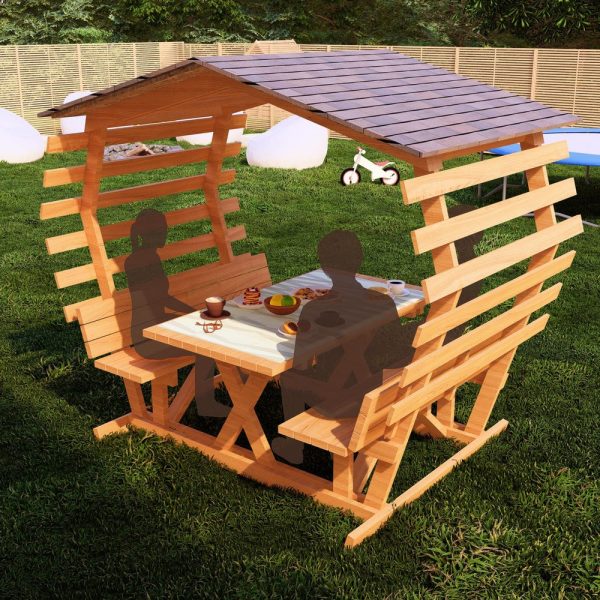 DIY Outdoor Bench and Table Plans with Roof for 4 People, Stylish and Functional Garden Furniture, Easy-to-Follow PDF Blueprint for Assembly