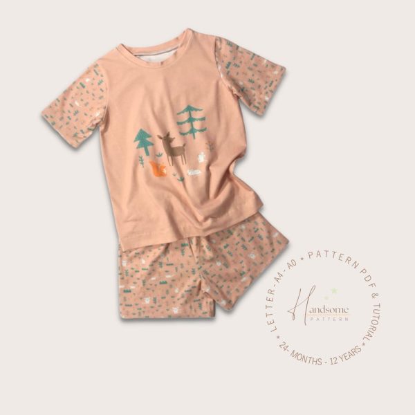 Two piece set pattern, kids pajama sewing pattern pdf, baggy pajama pattern for kids, girls  outfit sewing  pattern, 24 months – 12 years.