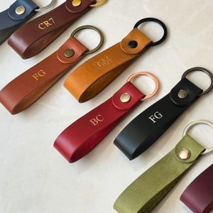 Custom Leather Keychain for Woman and Men with Embossed Initials, Personalized Gift Handmade Leather Key Holder Monogrammed for Him and Her