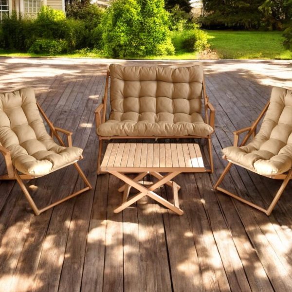Premium Double-Sized Wooden Patio Chair Set – 2 Adjustable Garden Sun Loungers & Sofa, Folding Outdoor Furniture, Patio Sofa I Deckchair Set