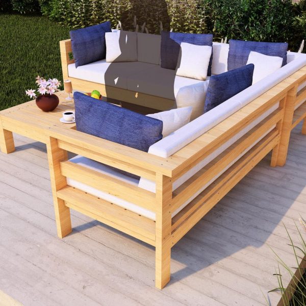 DIY Wooden Modular Garden Furniture Plans, Stylish Two-Seater Design with Expandable Left Module for Versatile Outdoor Use for Patios