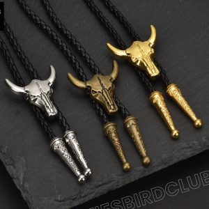 Handmade Bull Skull Bolo Tie, Cowboy Bolo Tie, Cow Skull Bolo Tie, Groomsmen Gifts, Skull, Men’s Jewelry with Leather Rope, Gift For Him.