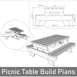 Picnic Table Plans, DIY Backyard Table, 6 Foot Outdoor Garden Table, Patio Furniture Blueprints.