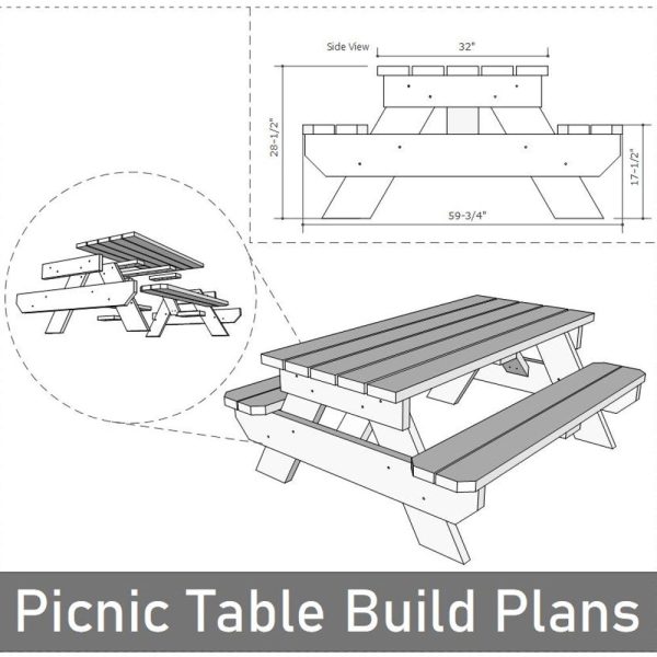 Picnic Table Plans, DIY Backyard Table, 6 Foot Outdoor Garden Table, Patio Furniture Blueprints.