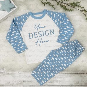 Baby Kids Blue Cloud Pyjamas SVG Kids Wholesale Mockup When I wake up pjs Documents Digital Blank Kids Wholesale Pyjamas Jpg